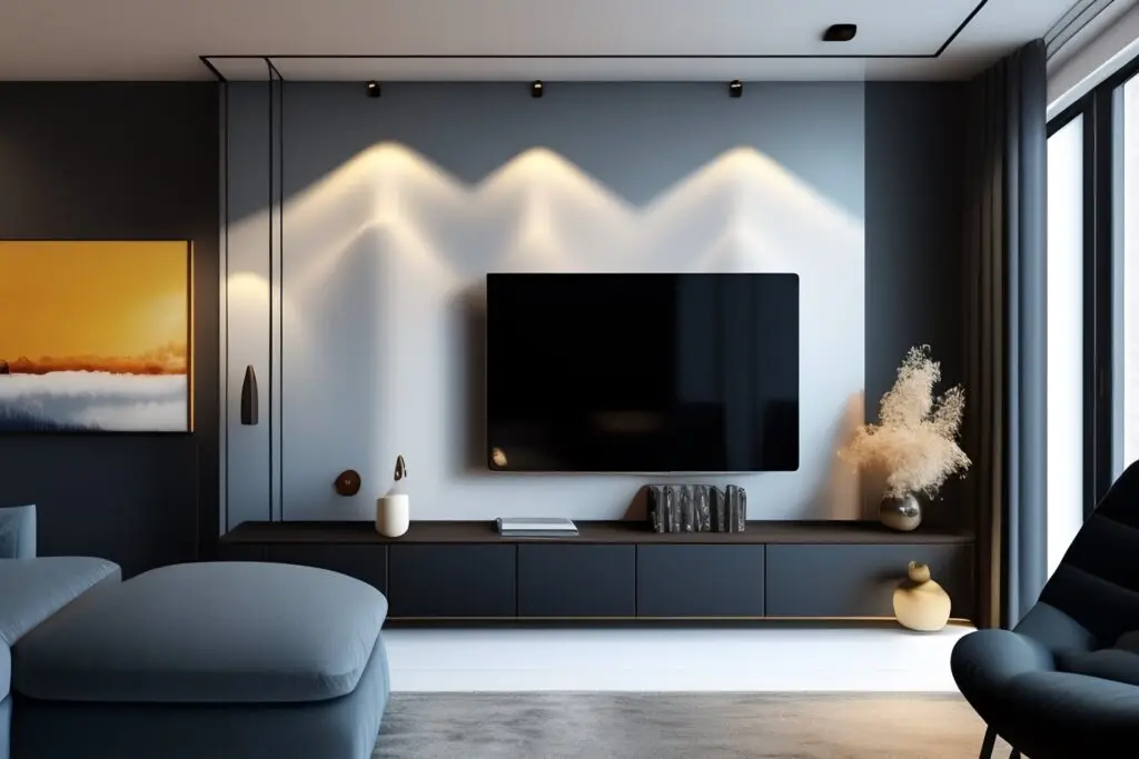 a photo of a tv mounted perfectly on a wall in a modern home