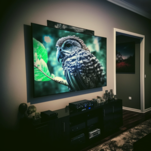 ai picture of an owl on a tv thats mounted on the wall