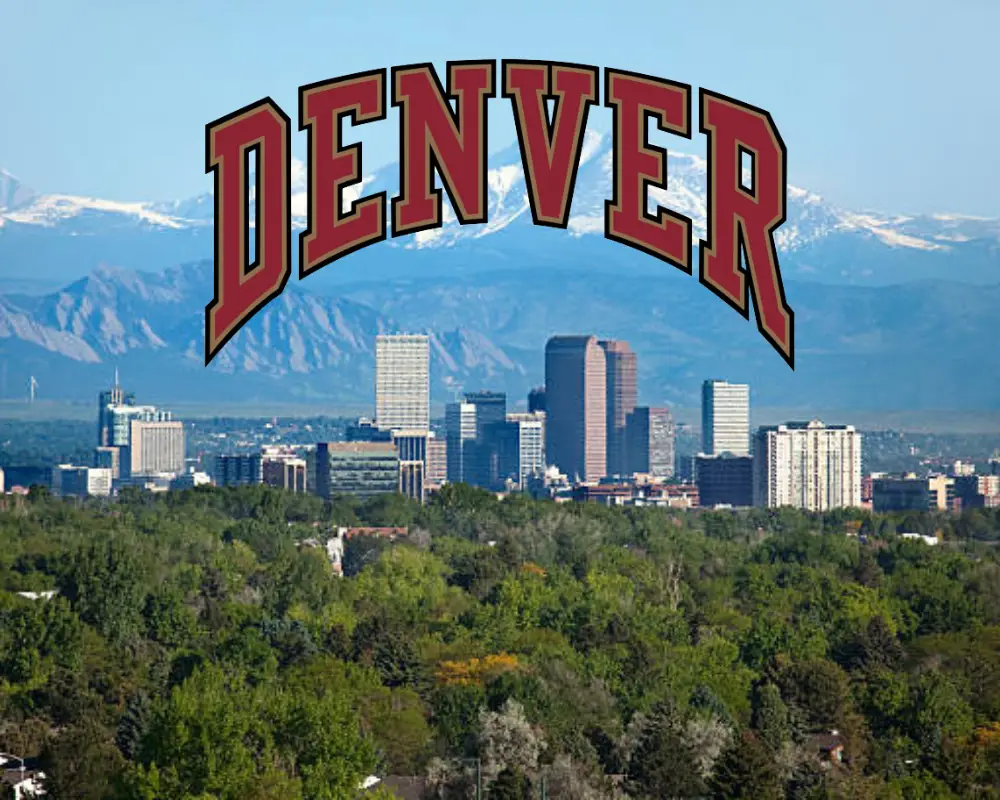 denver skyline with the words denver in text over it representing tv mounting in denver